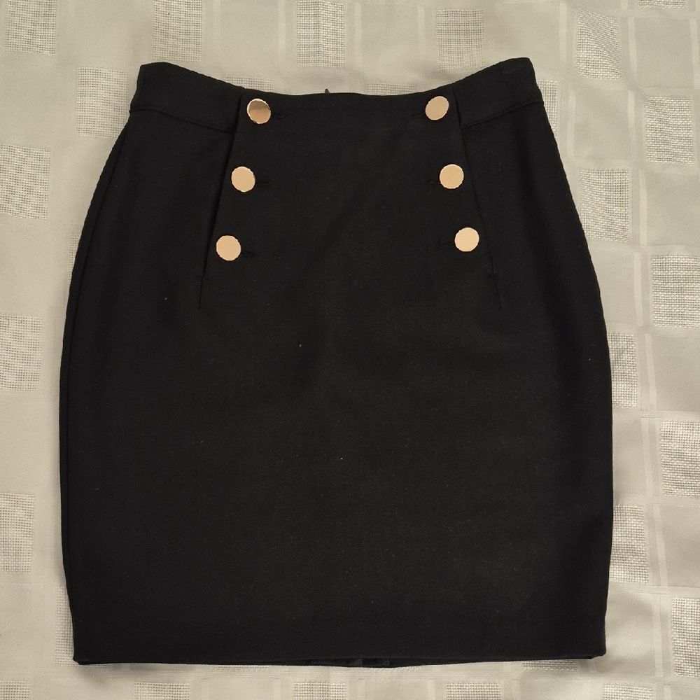 H&M Black Pencil Skirt with Gold Buttons
